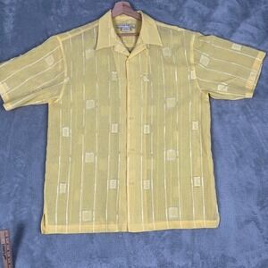 SYLLABLES Mens XL Yellow Short Sleeve Button Up Shirt Polyester Sheer Overlay